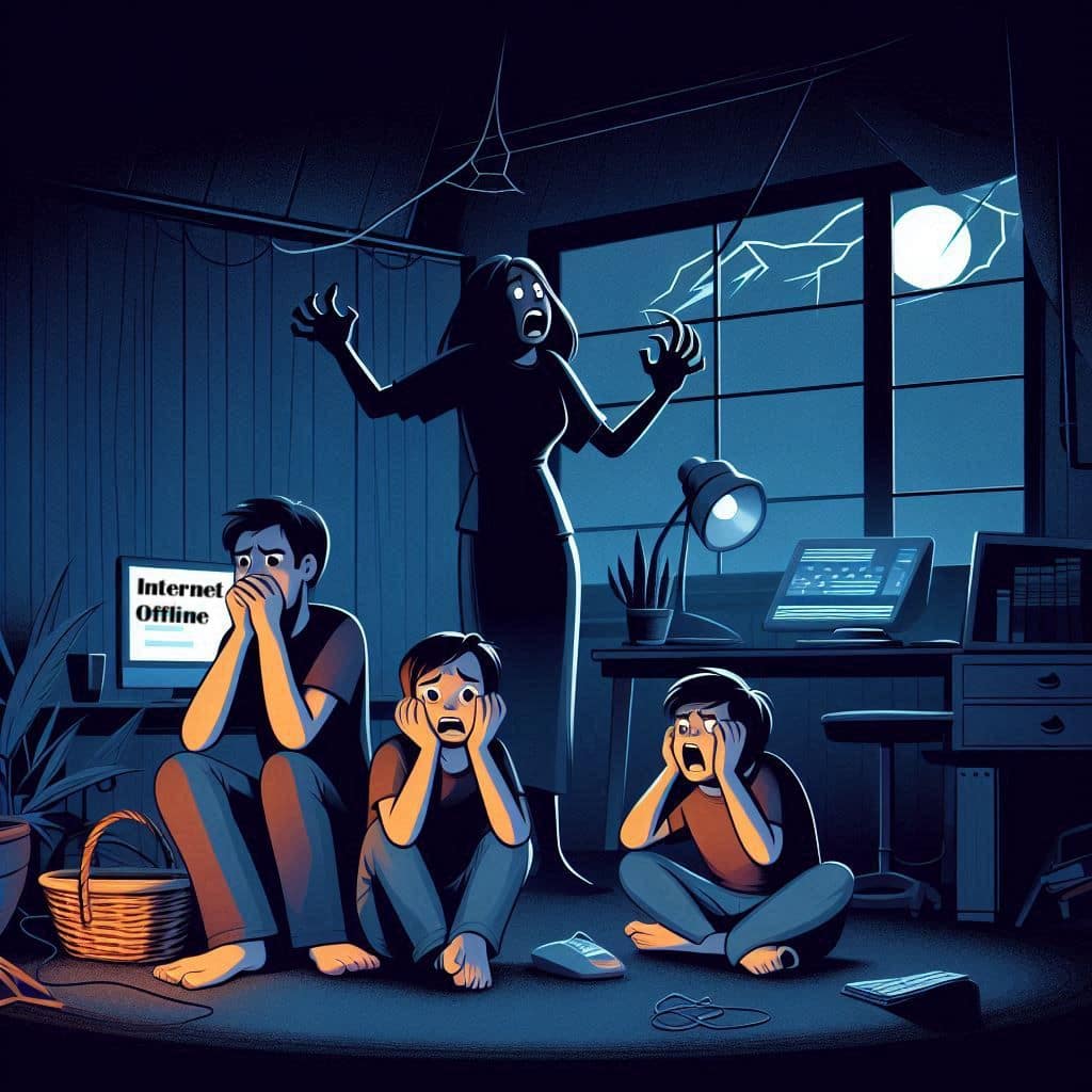 family frustrated with Internet down.