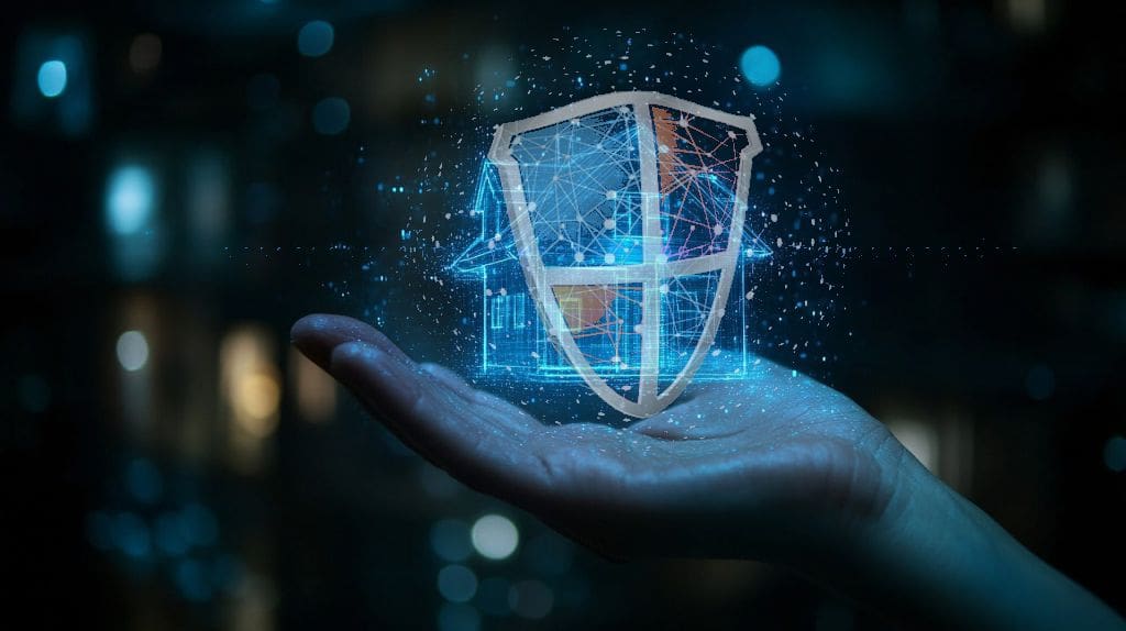 smart home protected by cybersecurity shield