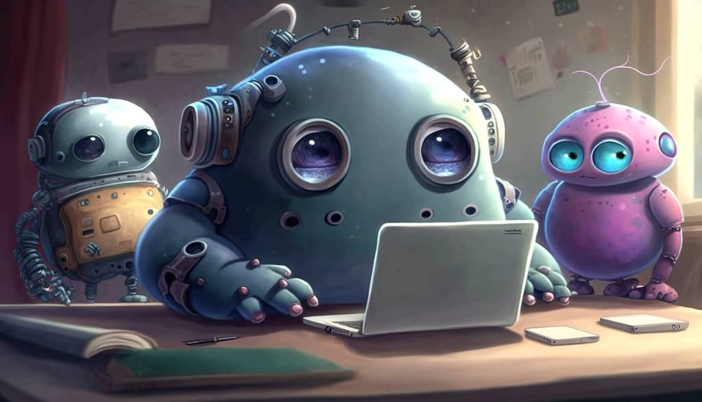 cartoon robots working in the office