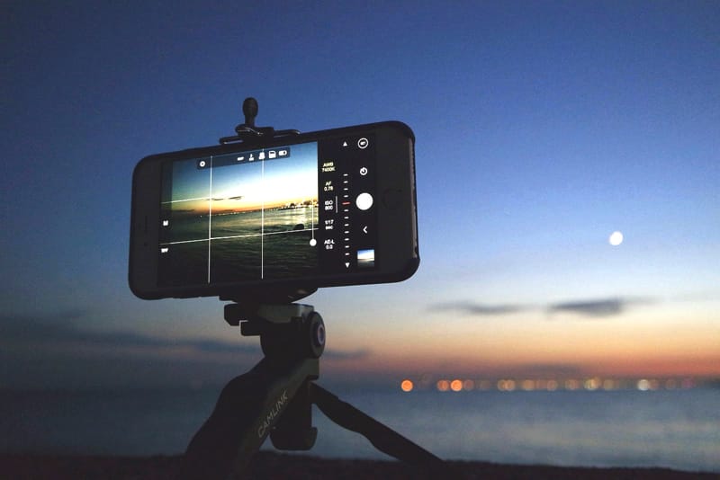 smartphone on a tripod