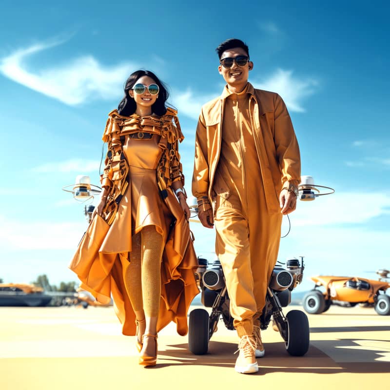 stylish tech savvy man and woman couple enjoying life