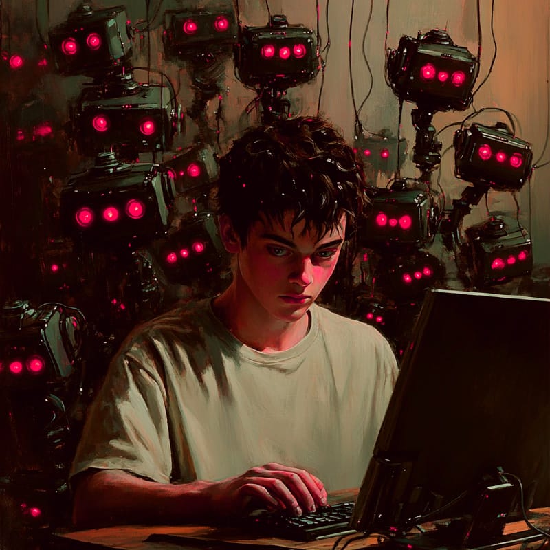 many Internet trackers watching boy