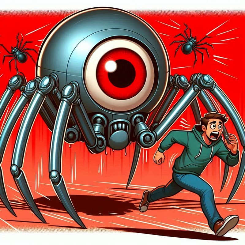 spider tracking bot chasing boy