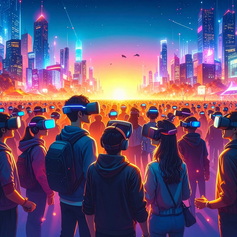 Large crowd of VR Metaverse users